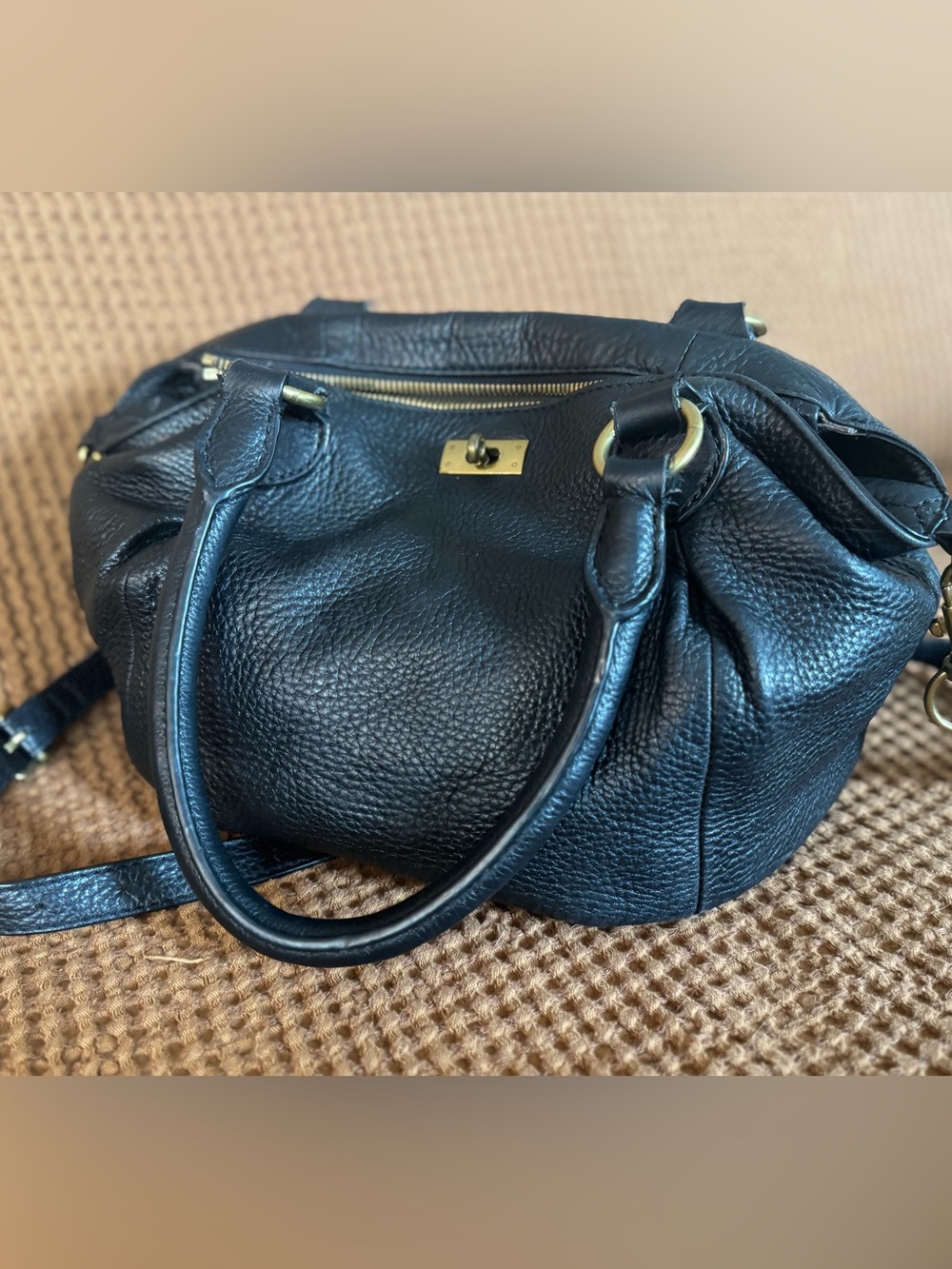 J. Crew Black Leather Shoulder Bag with Gold Hardware